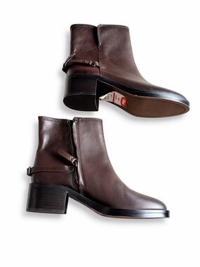 Franco Sarto Brown Leather Ankle Boots with Side Strap
